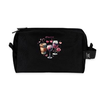 MomLife Kaffee Wein Herz Aquarell Muttertag - Recycelte Kulturtasche - Schwarz - Vorne