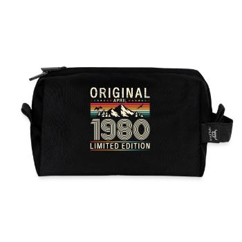 45th Birthday Original April Vintage 1980 - Recycled Toiletry Zip Bag - black - Front