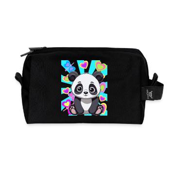 Panda Panda Ours Enfants Enfant Rétro Années 80 Années 90 Ours - Trousse de toilette en tissu recyclé - noir - Devant