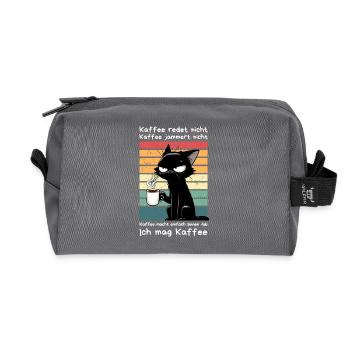 Genervte schwarze Katze mit Kaffee und Blick - Recycelte Kulturtasche - Anthrazit - Vorne