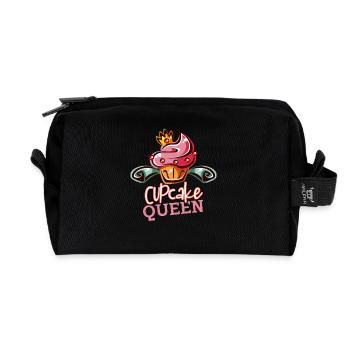 Couronne en bas, cupcake en place - la reine est là ! - Trousse de toilette en tissu recyclé - noir - Devant