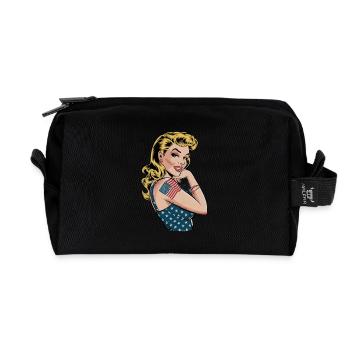 Vintage Americana Pin-Up mit Flaggenmotiv und - Recycelte Kulturtasche - Schwarz - Vorne