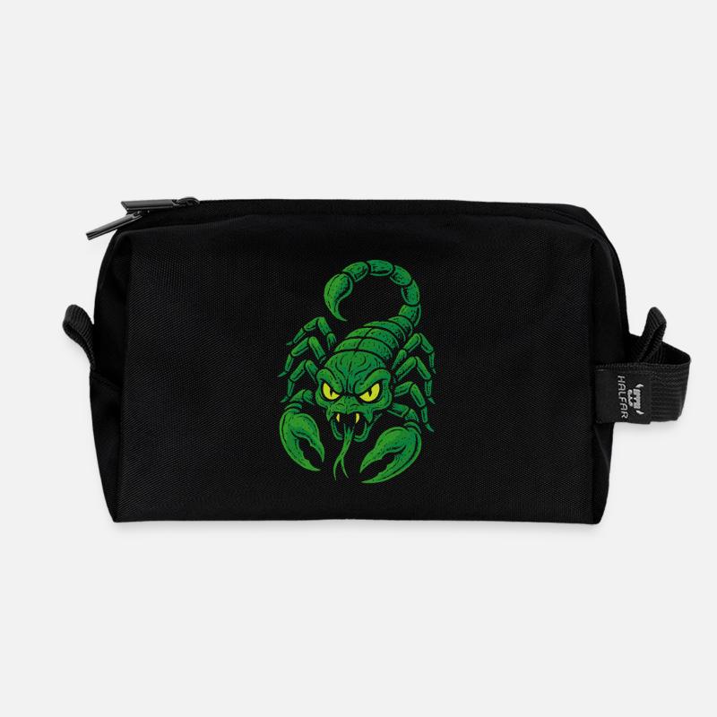 Giftgrüner Skorpion im Comicstil - Recycelte Kulturtasche - Schwarz