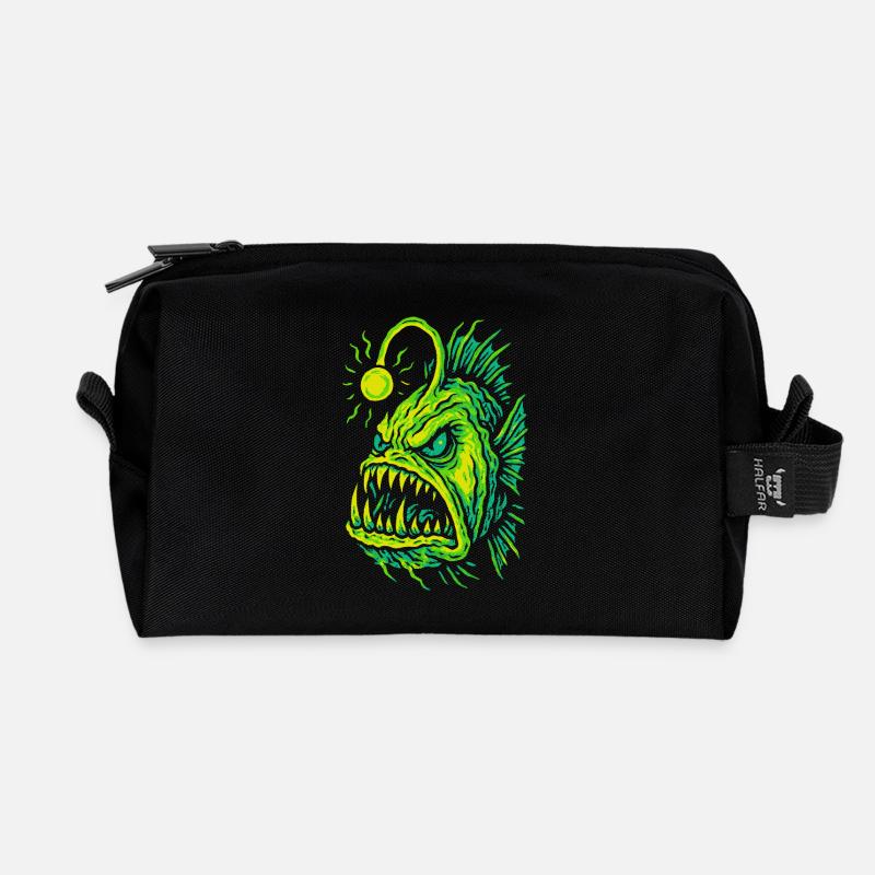 Leuchtender Tiefsee-Anglerfisch Wutstil - Recycelte Kulturtasche - Schwarz