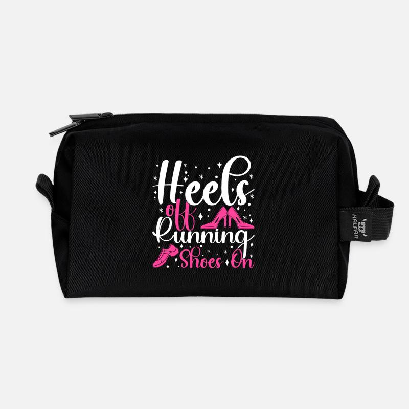 Running Heels Off Running Shoes On Marathon Runner - Recycled Toiletry Zip Bag - black