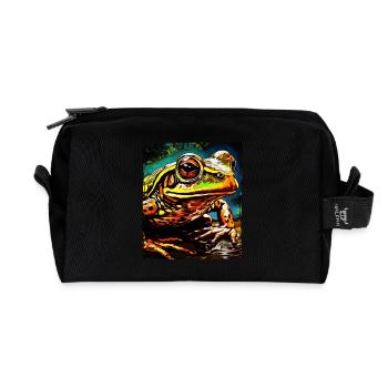 Portrait de grenouille - Trousse de toilette en tissu recyclé - noir - Devant