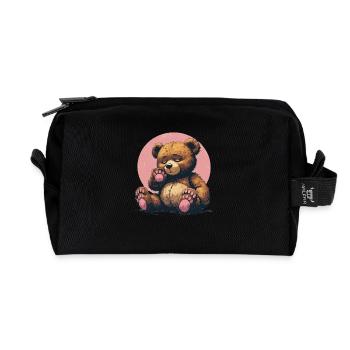 Too Tired to Care – Tired Bear Design - Recycled Toiletry Zip Bag - black - Front