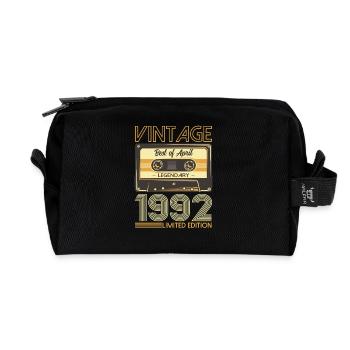 33rd Birthday Gift Man Cassette April 1992 - Recycled Toiletry Zip Bag - black - Front