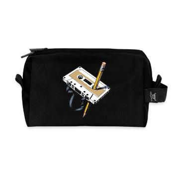Retro Kassette mit Bleistift 80er Bandsalat analog - Recycelte Kulturtasche - Schwarz - Vorne