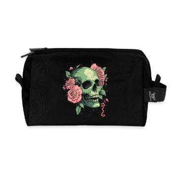 Skull with roses & Japanese style - Recycled Toiletry Zip Bag - black - Front