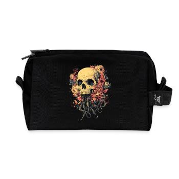 Flower Skull with Roots & Tentacles - Recycled Toiletry Zip Bag - black - Front