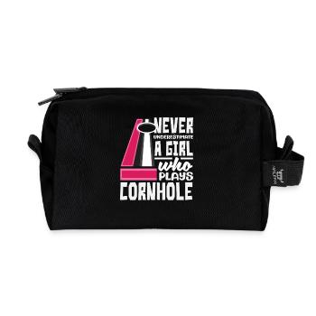 Ne sous-estimez jamais une joueuse de cornhole - Trousse de toilette en tissu recyclé - noir - Devant