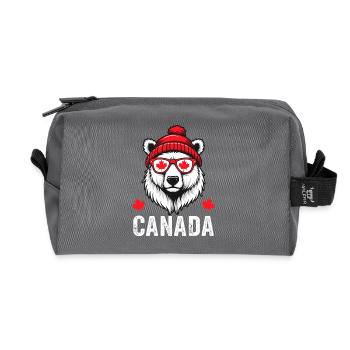 Canada Bear with Cap and Maple Style - Recycled Toiletry Zip Bag - anthracite - Front