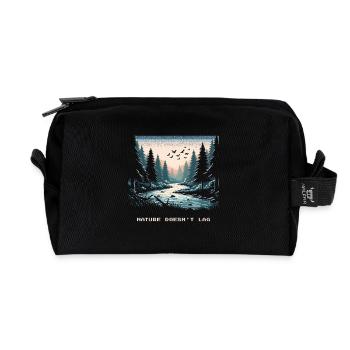 Nature Doesn't Lag Bushcraft Saying - Recycled Toiletry Zip Bag - black - Front