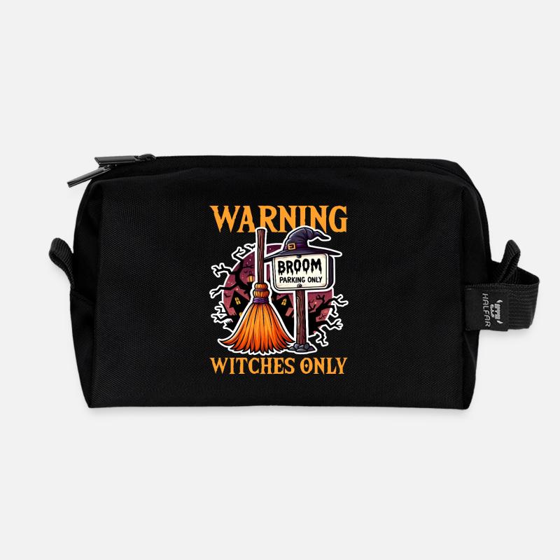 WARNING! WITCHES ONLY - HALLOWEEN GIFT - Recycled Toiletry Zip Bag - black