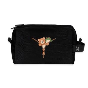 Zipper Bear And Frog Adventure - Recycled Toiletry Zip Bag - black - Front