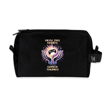 Occupational Therapy Healing Hands Thumb Retro Pixel Art - Recycled Toiletry Zip Bag - black - Front