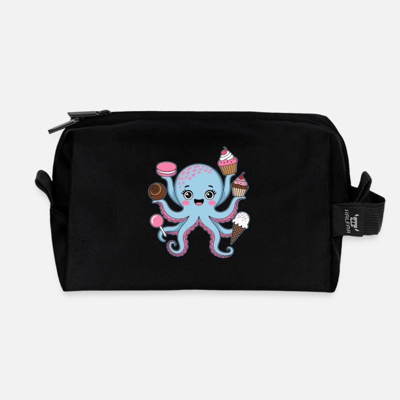 Oktopus Kuchen Kinder Tintenfisch - Recycelte Kulturtasche - Schwarz