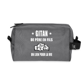 père et fils gitan papa fête des pères - Trousse de toilette en tissu recyclé - anthracite - Devant