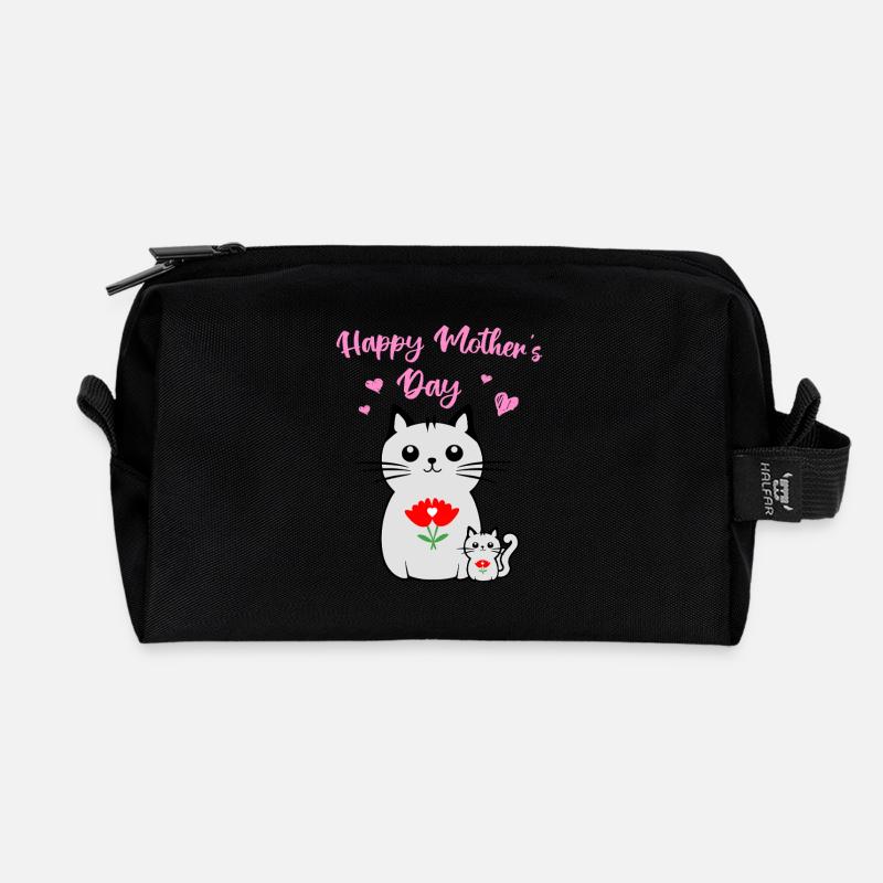 Katze und ihr Kätzchen, Muttertag - Recycelte Kulturtasche - Schwarz