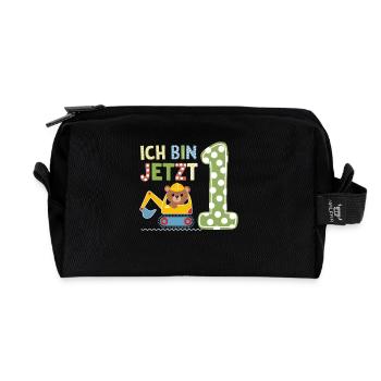 Je suis maintenant 1 Bagger Bear 1er anniversaire - Trousse de toilette en tissu recyclé - noir - Devant