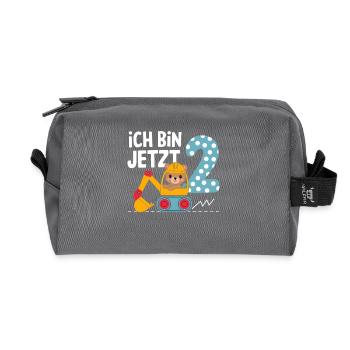 J’ai maintenant 2 ans Bagger Bear 2ème anniversaire - Trousse de toilette en tissu recyclé - anthracite - Devant