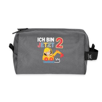 J’ai maintenant 2 ans Bagger Bear 2ème anniversaire - Trousse de toilette en tissu recyclé - anthracite - Devant