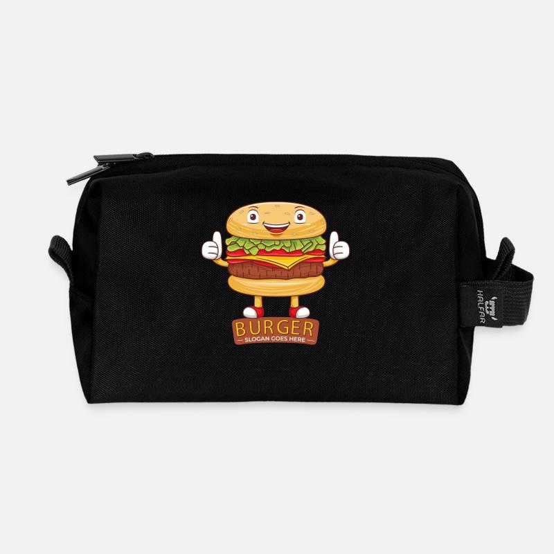 Mignon burger dessin animé art - Trousse de toilette en tissu recyclé - noir