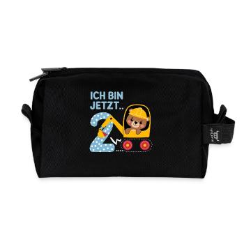 J’ai maintenant 2 ans Bagger Bear 2ème anniversaire - Trousse de toilette en tissu recyclé - noir - Devant