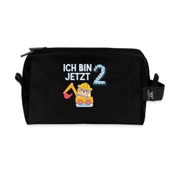 J’ai maintenant 2 ans Bagger Bear 2ème anniversaire - Trousse de toilette en tissu recyclé - noir - Devant