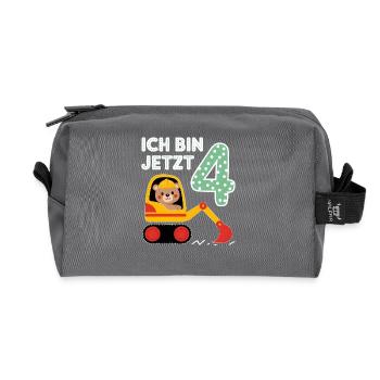 J’ai maintenant 4 ans Bagger Bear 4ème anniversaire - Trousse de toilette en tissu recyclé - anthracite - Devant