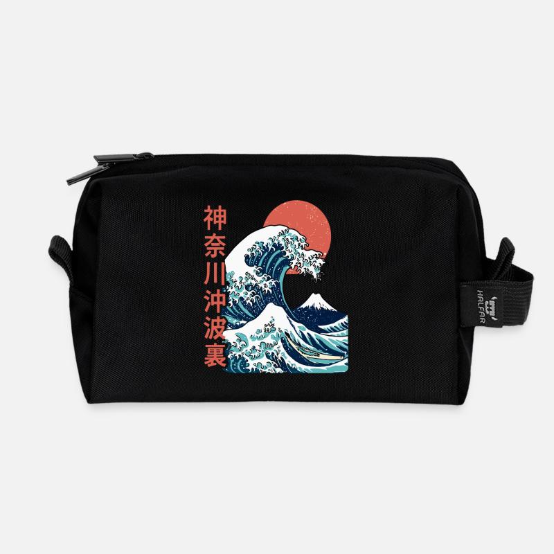 Die große Welle vor Kanagawa - Recycelte Kulturtasche - Schwarz