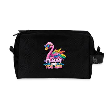 Colorful Flamingo – Be Proud of How You Are - Recycled Toiletry Zip Bag - black - Front