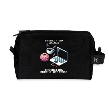 Stealth Crochet in Meeting | Yarn handmade - Recycled Toiletry Zip Bag - black - Front