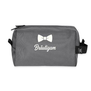Mariage avec nœud papillon du marié - Trousse de toilette en tissu recyclé - anthracite - Devant