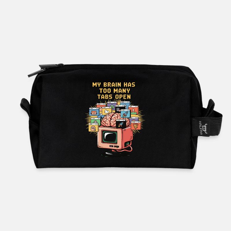 Zu viele Tabs – ADS Gehirn Cartoon Design - Recycelte Kulturtasche - Schwarz