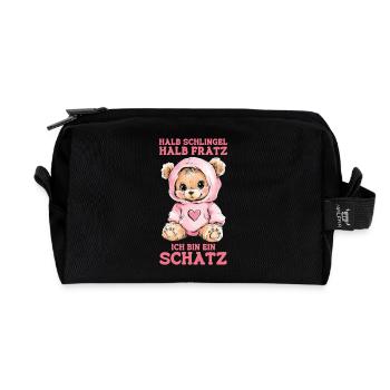 Bär Bärchen Halb Schlingel Halb Fratz Schatz - Recycelte Kulturtasche - Schwarz - Vorne