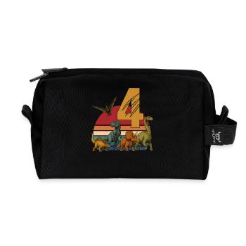 Retro Dinosaur Dino Birthday 4 Years Gift - Recycled Toiletry Zip Bag - black - Front