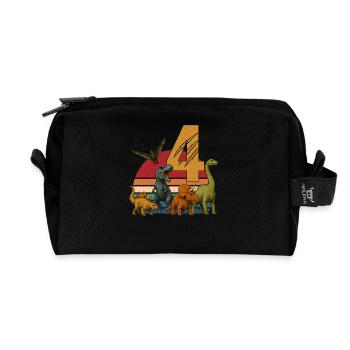Dino Birthday 4 Years Retro Dinosaur Gift - Recycled Toiletry Zip Bag - black - Front