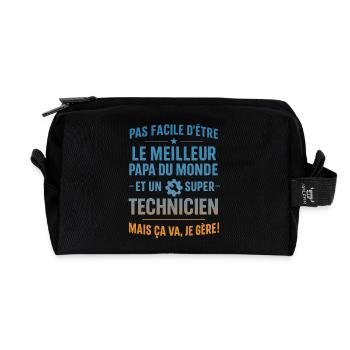 Super Papa Technicien idée cadeau fête des pères - Trousse de toilette en tissu recyclé - noir - Devant