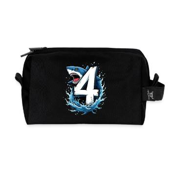 Fête d’anniversaire des enfants requin numéro quatre - Trousse de toilette en tissu recyclé - noir - Devant