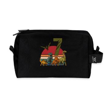 Retro Dinosaur Dino Birthday 7 Years Gift - Recycled Toiletry Zip Bag - black - Front