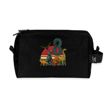 Dino Birthday 8 Years Retro Dinosaur Gift - Recycled Toiletry Zip Bag - black - Front