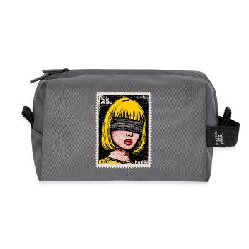 Femme avec bandeau sur les yeux en timbre pop art - Trousse de toilette en tissu recyclé - anthracite - Devant
