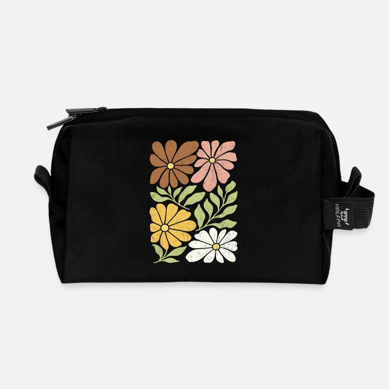 Wildblumen Boho - Recycelte Kulturtasche - Schwarz