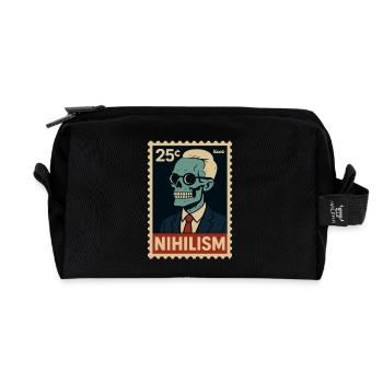 Nihilism Postage Stamp – Skeleton in Suit - Recycled Toiletry Zip Bag - black - Front
