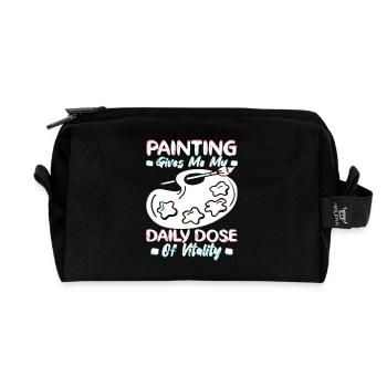 Funny Art Painter Painting My Daily Dose Drawing - Recycled Toiletry Zip Bag - black - Front