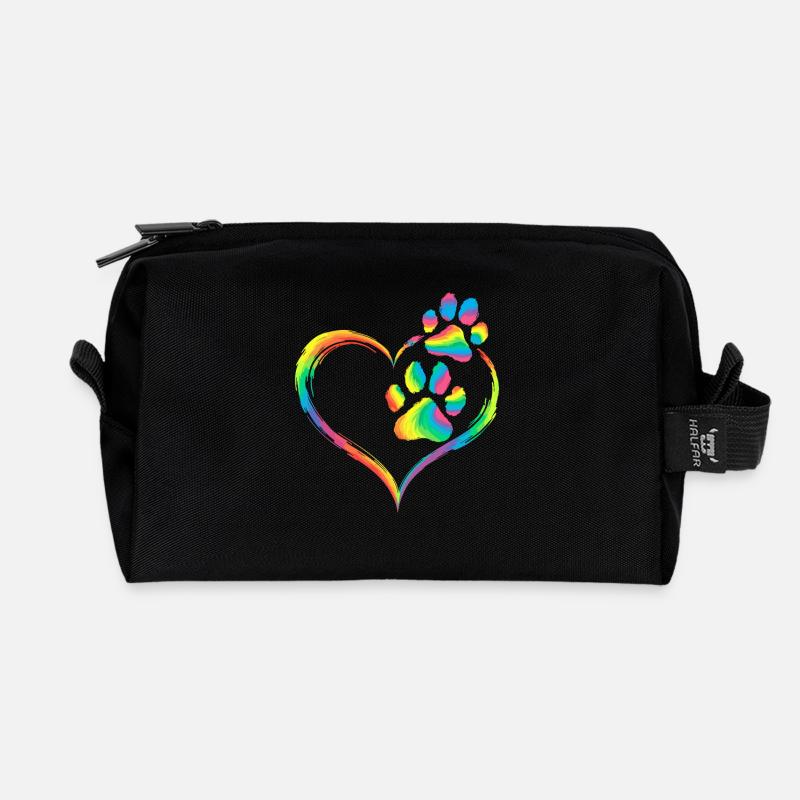 Regenbogen Herz Pfotenabdruck Tierliebe - Recycelte Kulturtasche - Schwarz