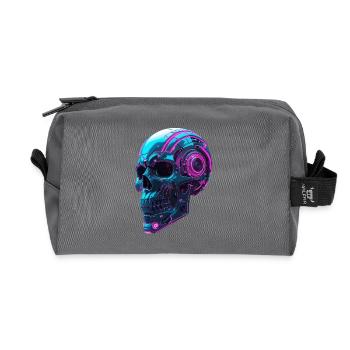 Cyberpunk Skull – Neon Techno Head - Recycled Toiletry Zip Bag - anthracite - Front