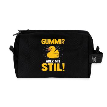 Lustige Enten Quietscheenten Gummi Aber Mit Stil - Recycelte Kulturtasche - Schwarz - Vorne